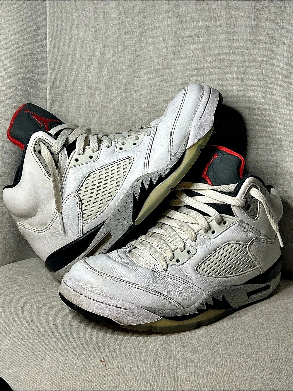 Jordan Air Jordan 5 Retro 'White Cement' Sneakers in White & Black
